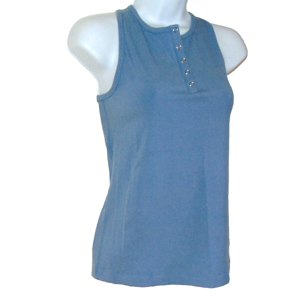 Yogalicious Heavenly Rib Adrienne Henley Tank Top Womens M Steel Blue NWT